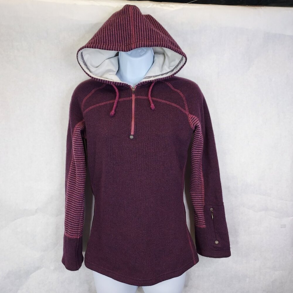 PrAna Breathe Hooded 1/4 Zip Pullover Sweater Women S Wool Blend Purple Gorpcore